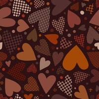 Seamless Valentines Day Pattern with Hearts and Circles on Brown Background vector
