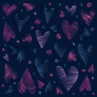 Set with Gradient Wavy Hearts and Circles on Deep Blue Background vector