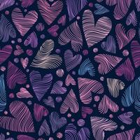 Seamless Pattern with Pastel Hearts and Circles on Dark Blue Background vector