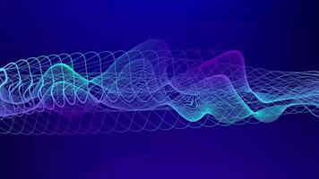 Digital Blue wave tech pulse, futuristic radio signal in dark blue background suitable for illustrations of music, sound waves, cyber and wireless technology visualization. video
