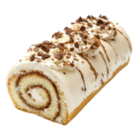 A roll of cake with cream and chocolate icing png