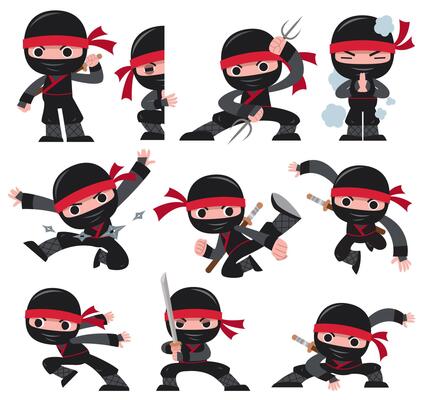 Cartoon Ninja character set. fighting poses