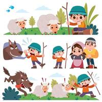 Cartoon characters The Shepherd boy. Fairy tale characters set. vector