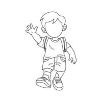 A line art design of a boy going to school with a bag vector