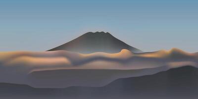 A Mountain is covered in clouds copy space, illustration. vector