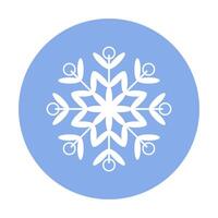 White snowflake icon in blue circle. Flat design. vector