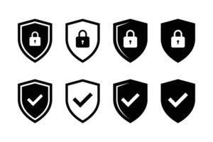 Security shield icon set. Security shield symbols with checks mark and padlock, Shield security icon, Safety, protection sign vector