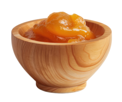 Wood bowl with peach jam isolated on transparent background png