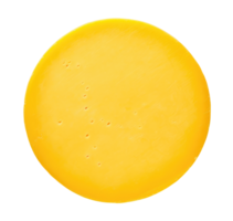 Whole round hard cheese isolated on transparent background, top view png