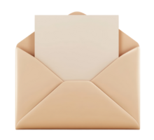 Illustration of an open brown envelope with blank paper isolated on transparent background png