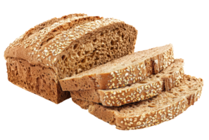 Loaf of bread with slices isolated on transparent background, top view png
