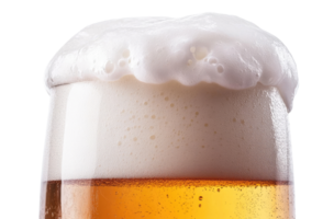 Closeup of a beer glass with foam isolated on transparent background png