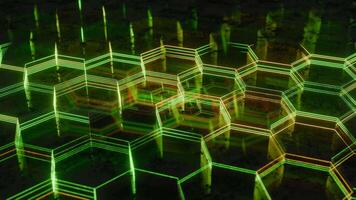 Illuminated Hexagonal Pattern with Neon Green and Yellow Lights video