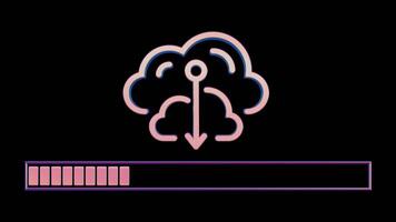 Neon Cloud Computing Icon with Loading Bar on Black Background video