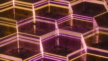 Illuminated Hexagonal Pattern with Neon Pink and Yellow Lights video