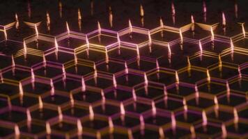 Illuminated Hexagonal Pattern with Neon Pink and Yellow Lights video