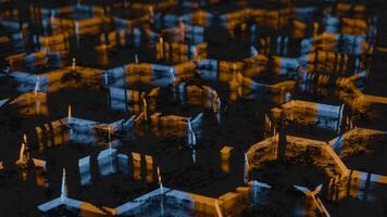 Dark Abstract Hexagonal Pattern with Blue and Orange Light Reflections video
