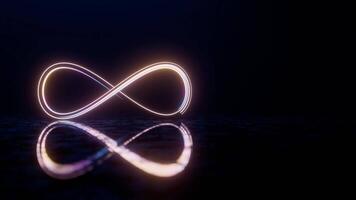 Infinity Symbol with Neon Glow and Reflection on Dark Surface video