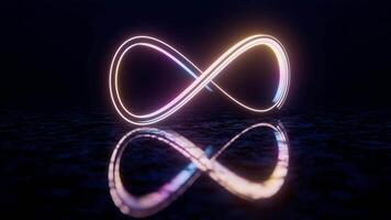 Infinity Symbol with Neon Glow and Reflection on Dark Surface video