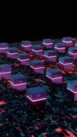 3D Abstract Render of Neon Cubes with Pink Light Highlights of Server Operations video
