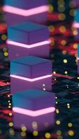 3D Abstract Render of Neon Cubes with Pink Light Highlights of Server Operations video