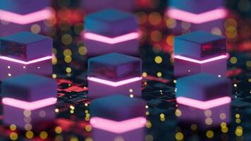 3D Abstract Render of Neon Cubes with Pink Light Highlights of Server Operations video