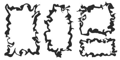 Wavy border frames. Rectangle square scallop shapes. Squiggle hand drawn doodle boxes. Retro curved decorative simple decoration. Retro aesthetic psychedelic figures vector