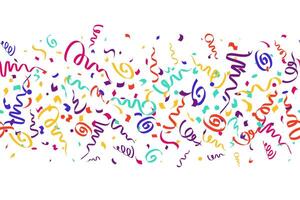 Confetti border isolated on white background for birthday party design. Color ribbons and falling serpentine decoration. Festive elements on white background vector