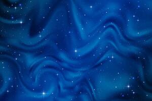 Night sky wavy background with stars. Dark blue space with constellation and sparkles. Fantasy fluid galaxy illustration. Celestial cosmic magic backdrop vector