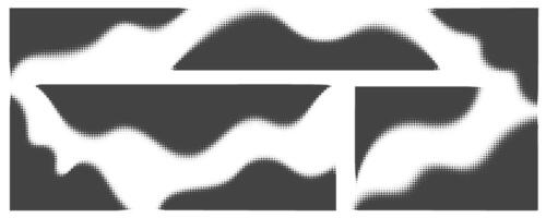 Dotted corners. Noise gradient fade effect. Halftone grunge gradation shadow. Gritty shade borders. Black wavy shapes set. vector