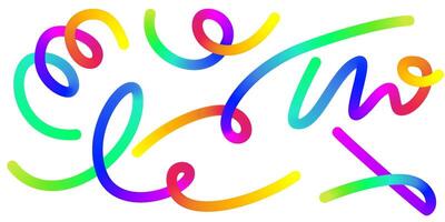 Gradient abstract lines. 3D fluid color graphic elements. Swirl and spiral rainbow stripes. Wavy bright strokes set with gradation for banner poster and presentation. vector