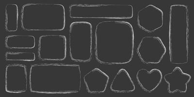 Chalk line frames. Geometric borders with sketch texture. Square and rectangle hand drown shapes with crayon stroke. Outline set vector