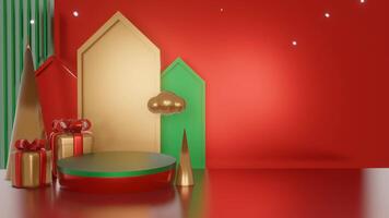 3D red background with Christmas minimalist podium, suitable for product promotion video