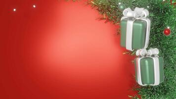 3D red background Christmas or natal with minimalist green board, suitable for product promotion sale video