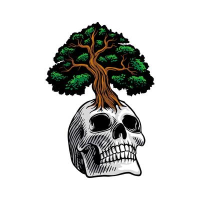 illustration of a skull head with a tree on top