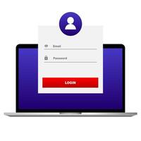 Login page on laptop screen. authorization on the browser page with the user's login and password. illustration vector