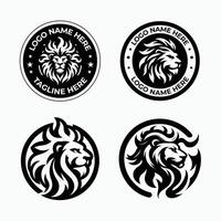4 different circle lion logos with black shape vector