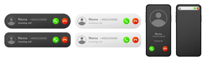 Smartphone Incoming Call Notification Screen UI Template Set. Mobile Phone Accept Decline Buttons User Interface Illustration vector