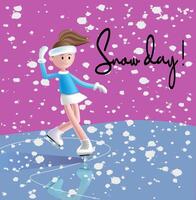 Snow day winter card design with Ice Skating Girl vector