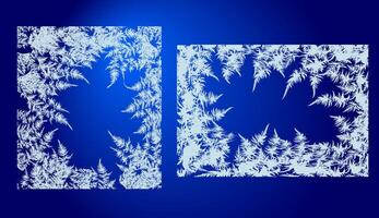 Winter frame with frosted patterns . White ice crystals design texture freeze winter window. vector
