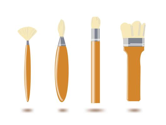 Set of simple drawings , flat. painting tools, brushes, a set of items for repair, working with hands.
