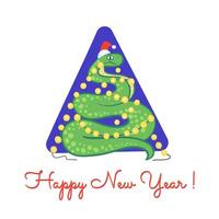 Happy new year of the green snake, Chinese zodiac symbol of 2025, greeting card vector