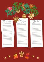 set New Year and Christmas holidays to do lists. Printable checklist. vector