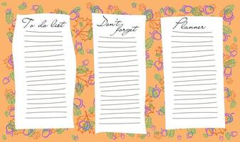 Set of seasonal autumn, winter printable pages, Autumn menu, to do list, to buy. vector