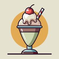 Delicious ice cream sundae with cherry on top and straw vector