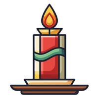 Decorative Christmas candle with a red design and flame vector