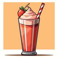 Strawberry milkshake with whipped cream and a cherry on top vector