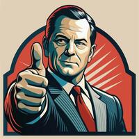 Thumbs up gesture with a confident man in a suit and tie vector