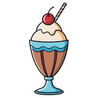 Delicious ice cream sundae with cherry and straw in graphic style vector