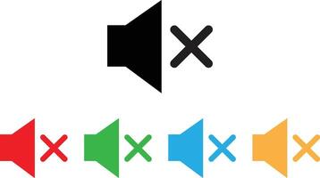 Colorful volume mute icon set in different colors . Speaker volume mute icon vector